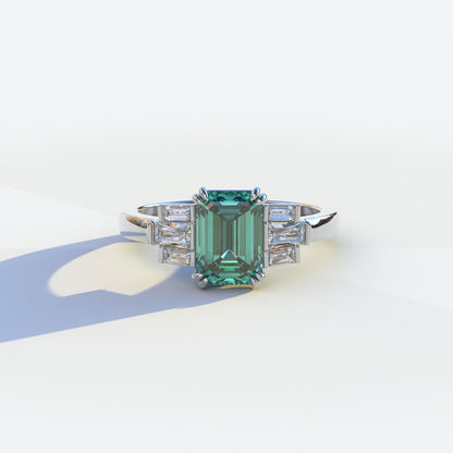 3 Carat Emerald Cut Green Lab Grown Diamond Multi Stone Ring Ring - Leela