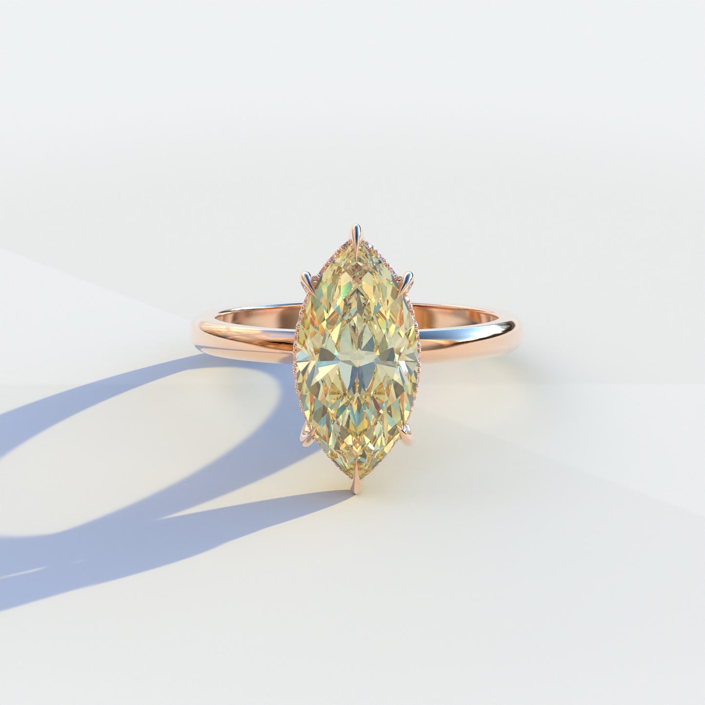 3.5 Carat Yellow Marquise Cut Hidden Halo & Claw Setting Lab Grown Diamond Ring - Meraviglioso