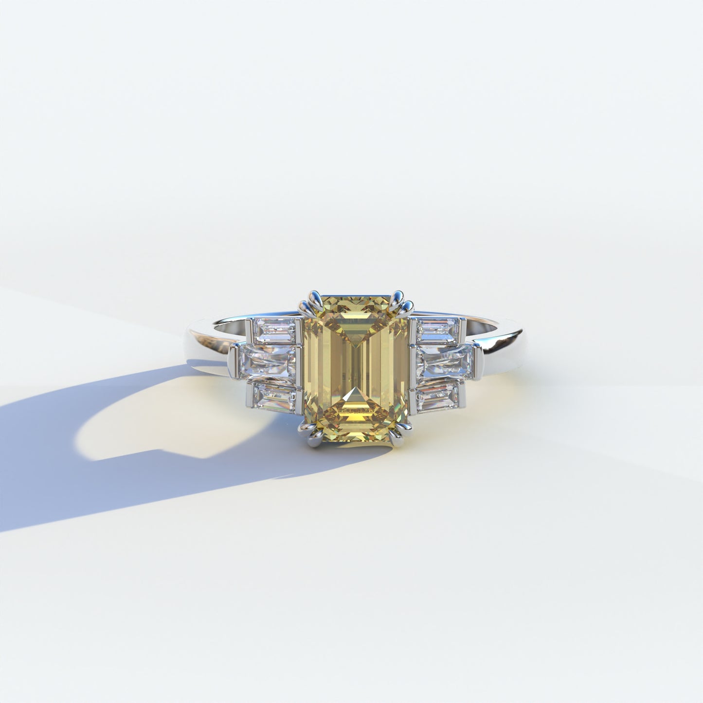 3 Carat Emerald Cut Yellow Lab Grown Diamond Engagement Ring - Leela