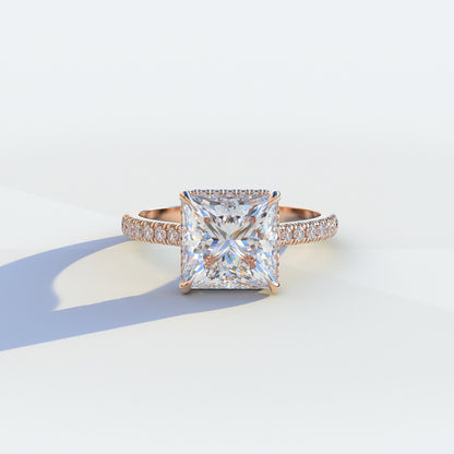 2 Carat E VVS Princess Cut Hidden Halo & Pave Setting Lab Diamond Ring - Eblouissant