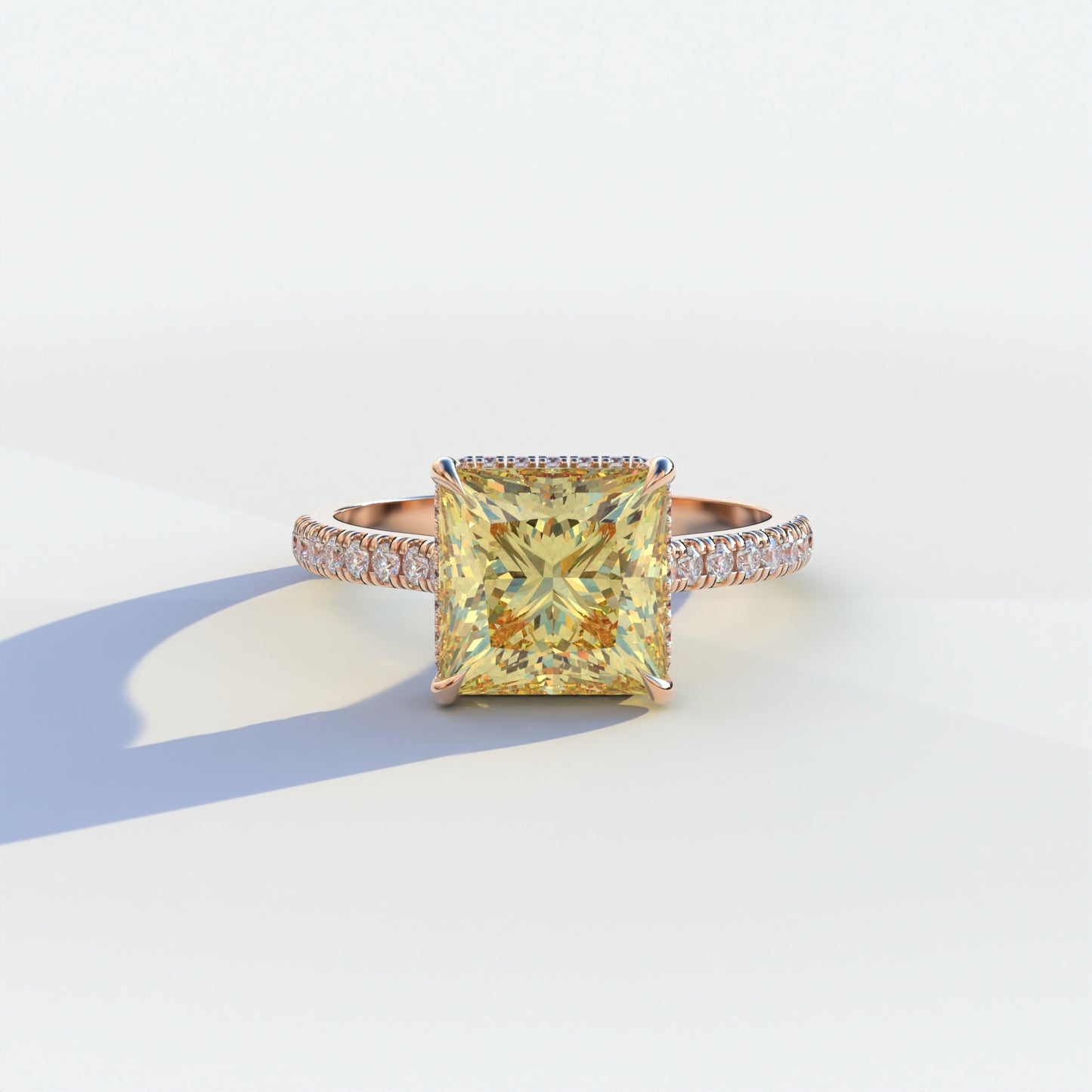 2 Carat Yellow Princess Cut Hidden Halo & Pave Setting Lab Diamond Ring - Eblouissant