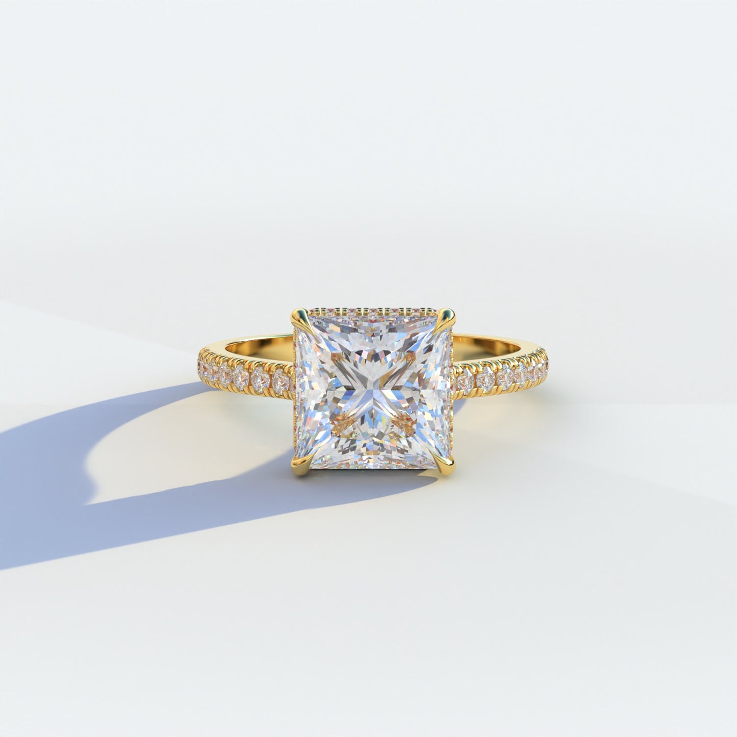 2 Carat E VVS Princess Cut Hidden Halo & Pave Setting Lab Diamond Ring - Eblouissant