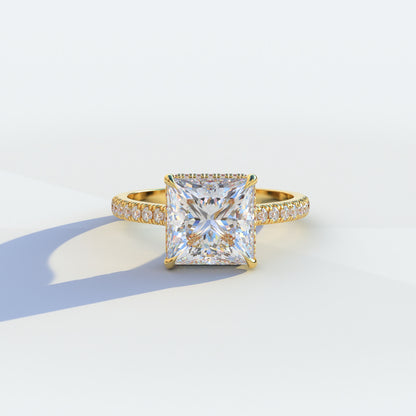 2 Carat E VVS Princess Cut Hidden Halo & Pave Setting Lab Diamond Ring - Eblouissant