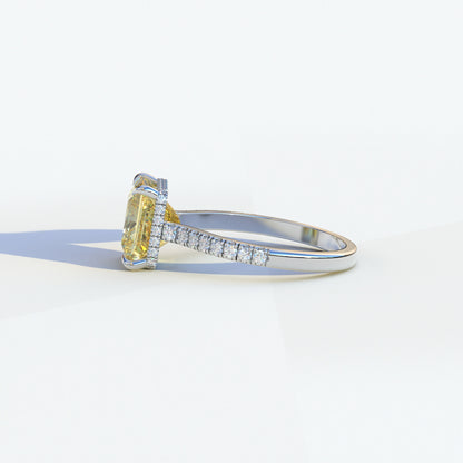 2 Carat Yellow Princess Cut Hidden Halo & Pave Setting Lab Diamond Ring - Eblouissant