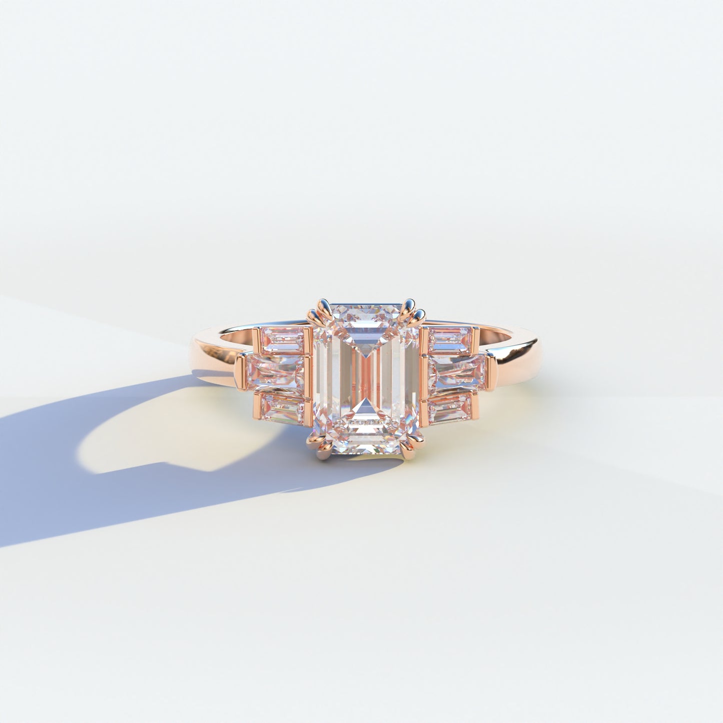 3 Carat Emerald Cut Lab Grown Diamond Engagement Ring - Leela