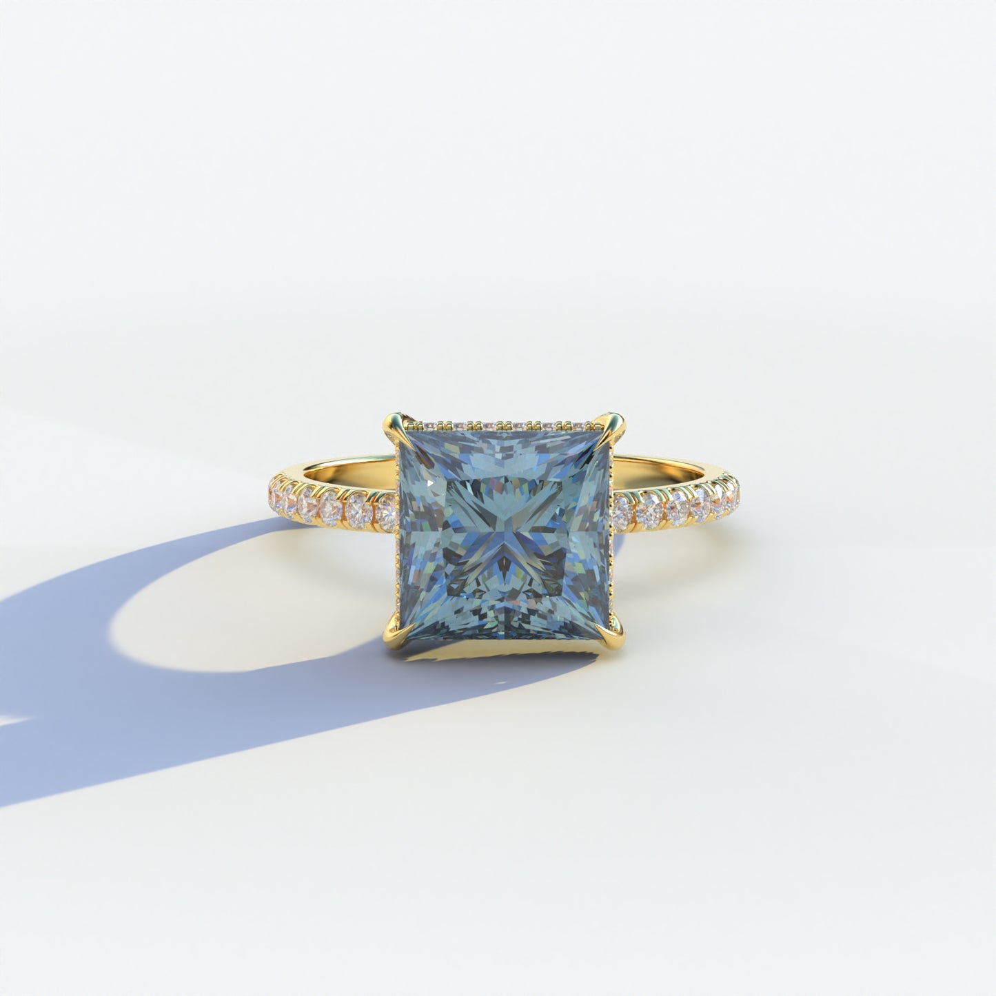 2 Carat Blue Princess Cut Hidden Halo & Pave Lab Diamond Ring - Constella