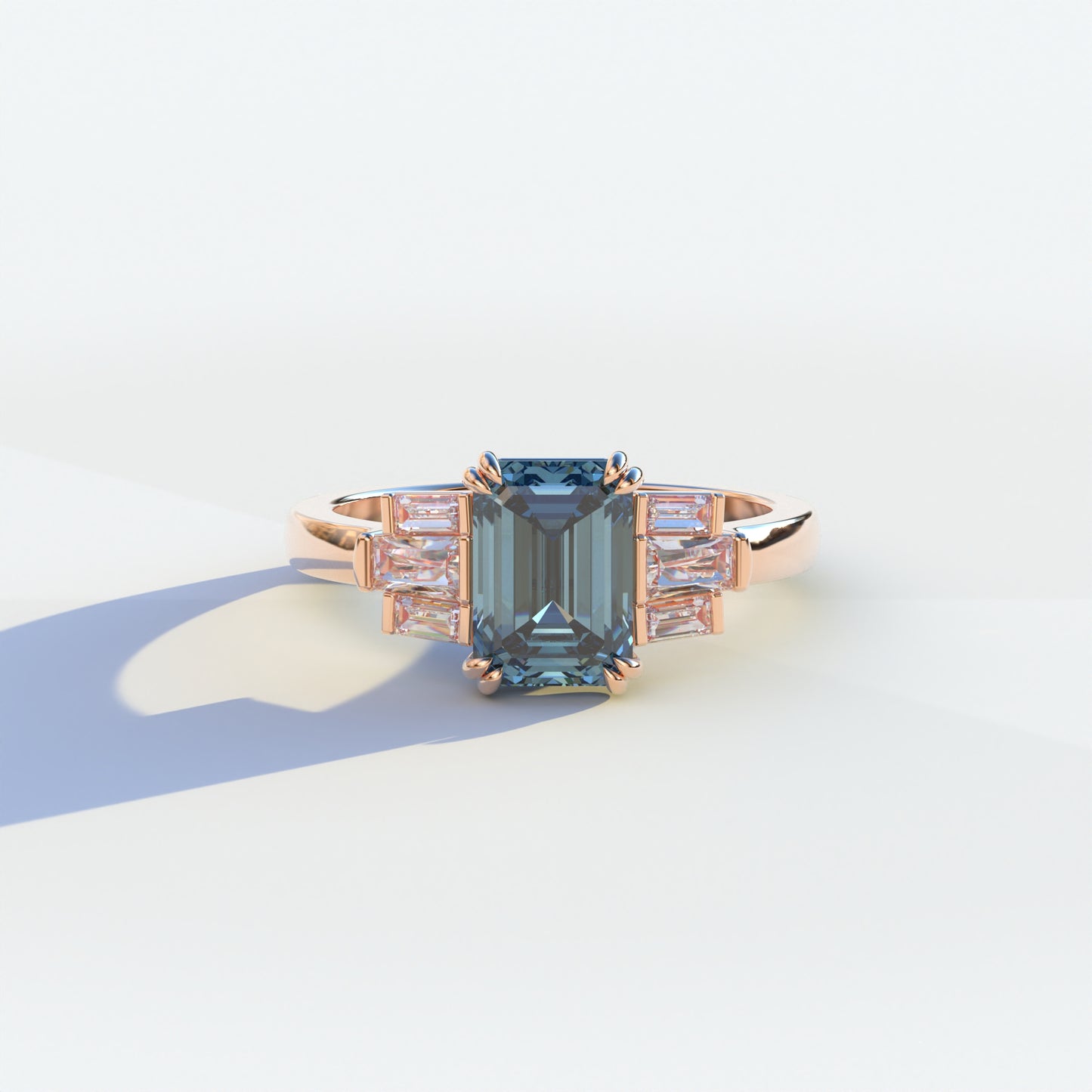 3 Carat Emerald Cut Blue Lab Diamond Engagement Ring - Leela