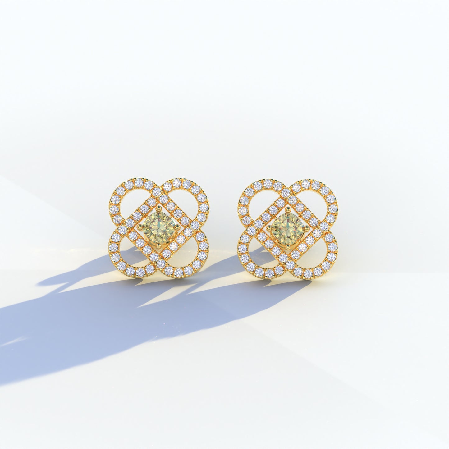 Yellow Color Round Cut Lab Diamond Stud Earrings - Hanri Daussi