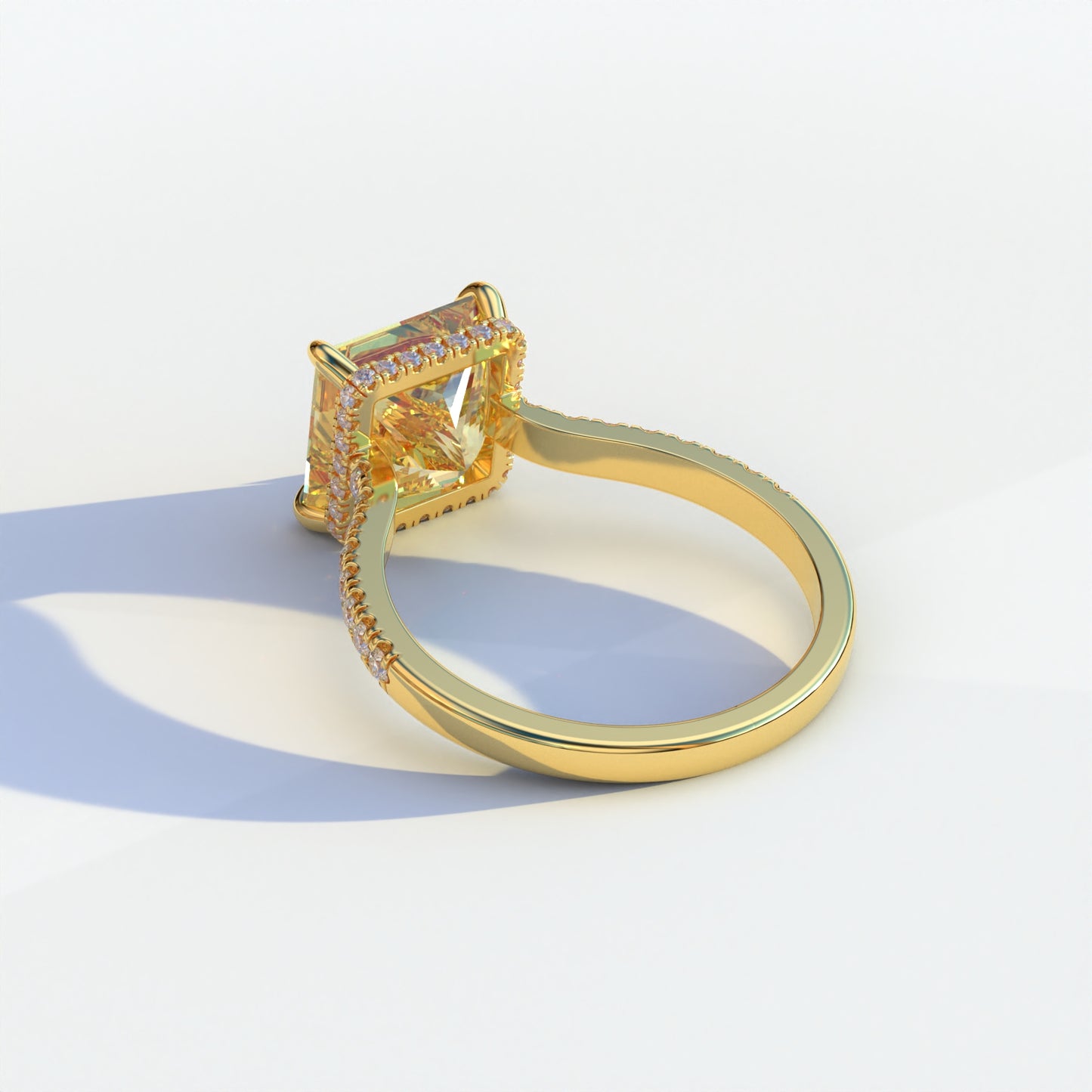 2 Carat Yellow Princess Cut Hidden Halo & Pave Setting Lab Diamond Ring - Eblouissant