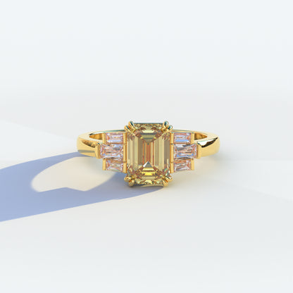 3 Carat Emerald Cut Yellow Lab Grown Diamond Engagement Ring - Leela