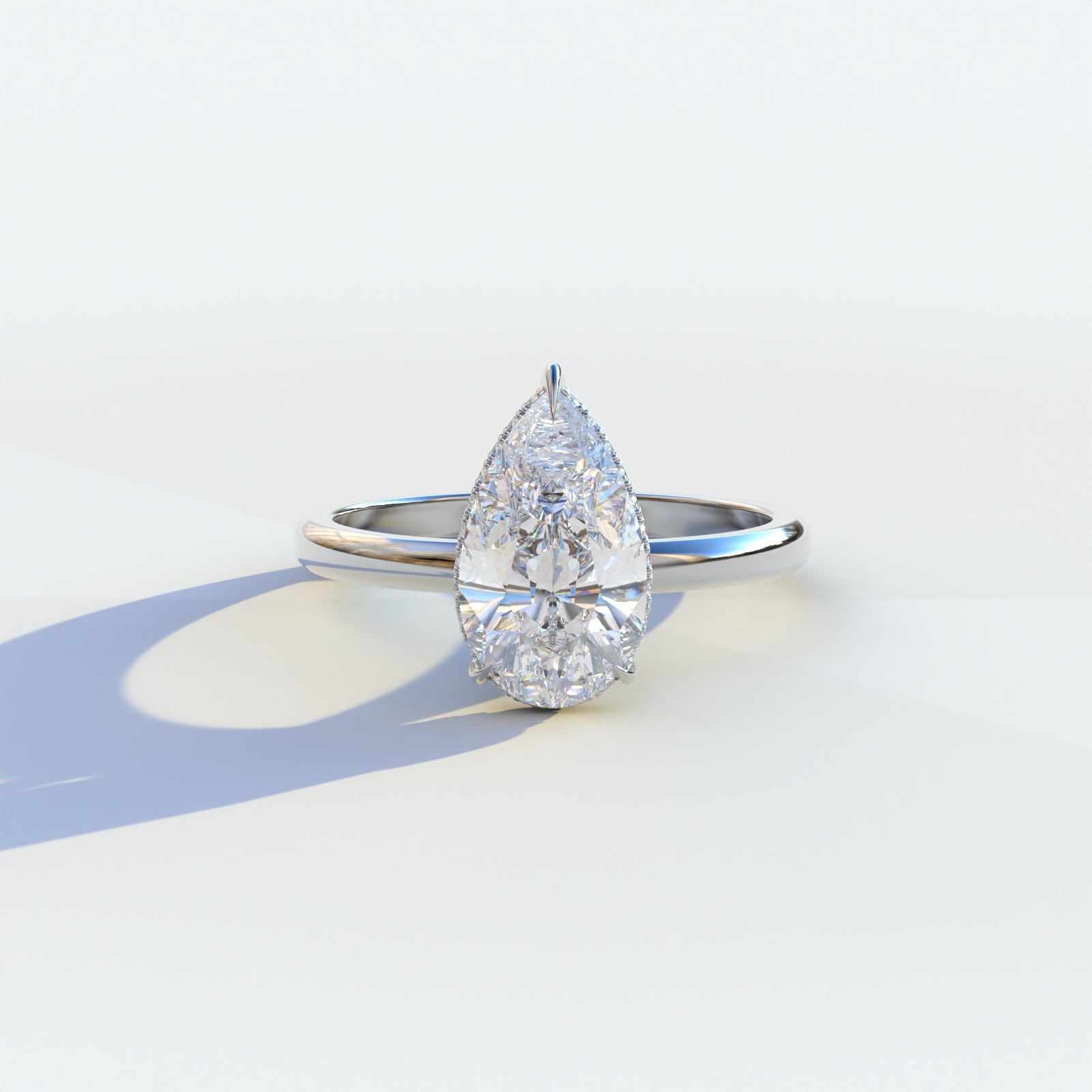 3.5 Carat E/VVS Pear Cut Hidden Halo Lab Grown Diamond Ring	