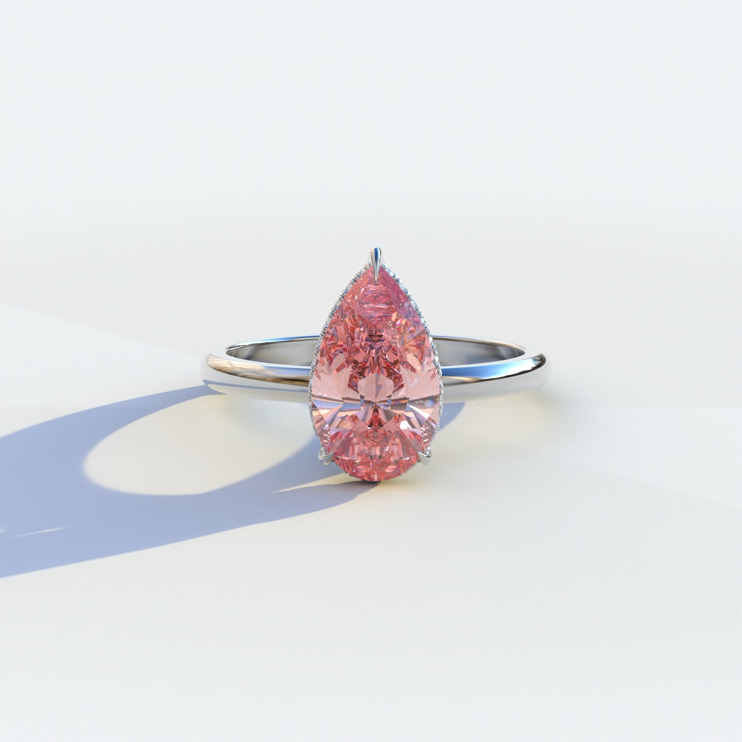 3.5 Carat Pink Pear Cut Hidden Halo Lab Grown Diamond Ring	