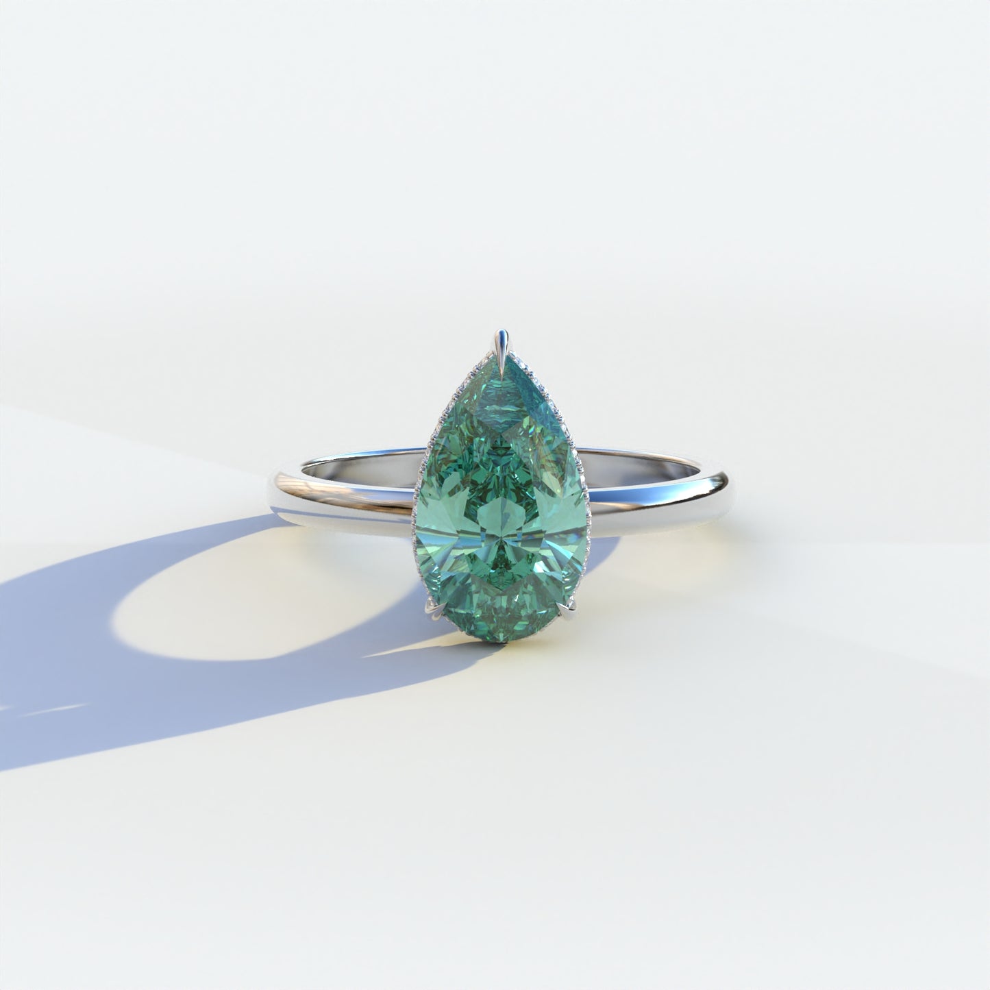 3.5 Carat Green Pear Cut Hidden Halo Lab Diamond Ring	