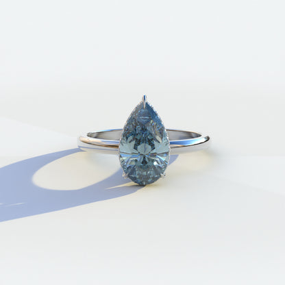 3.5 Carat Blue Pear Cut Hidden Halo Lab Grown Diamond Ring	