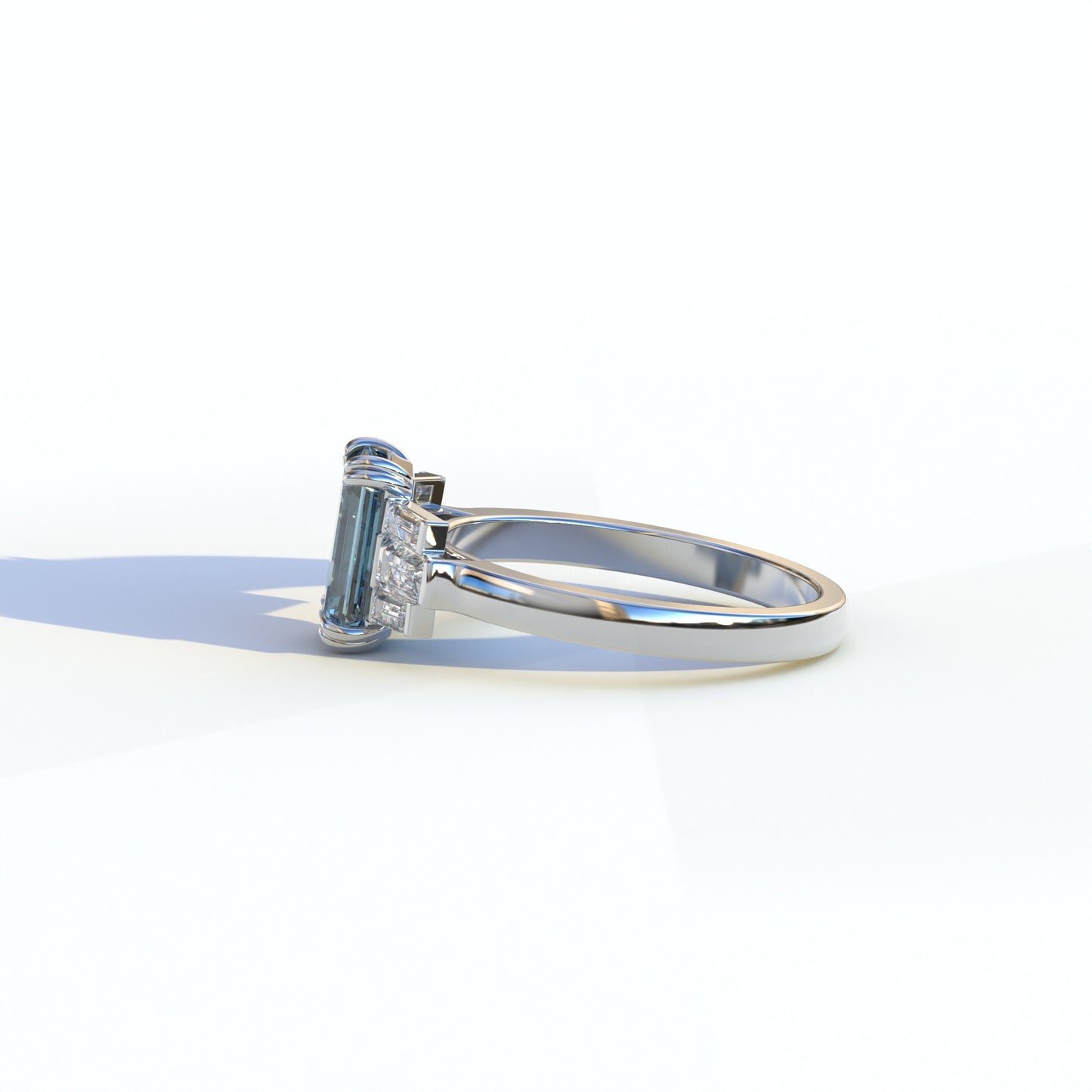 3 Carat Emerald Cut Blue Lab Diamond Engagement Ring - Leela