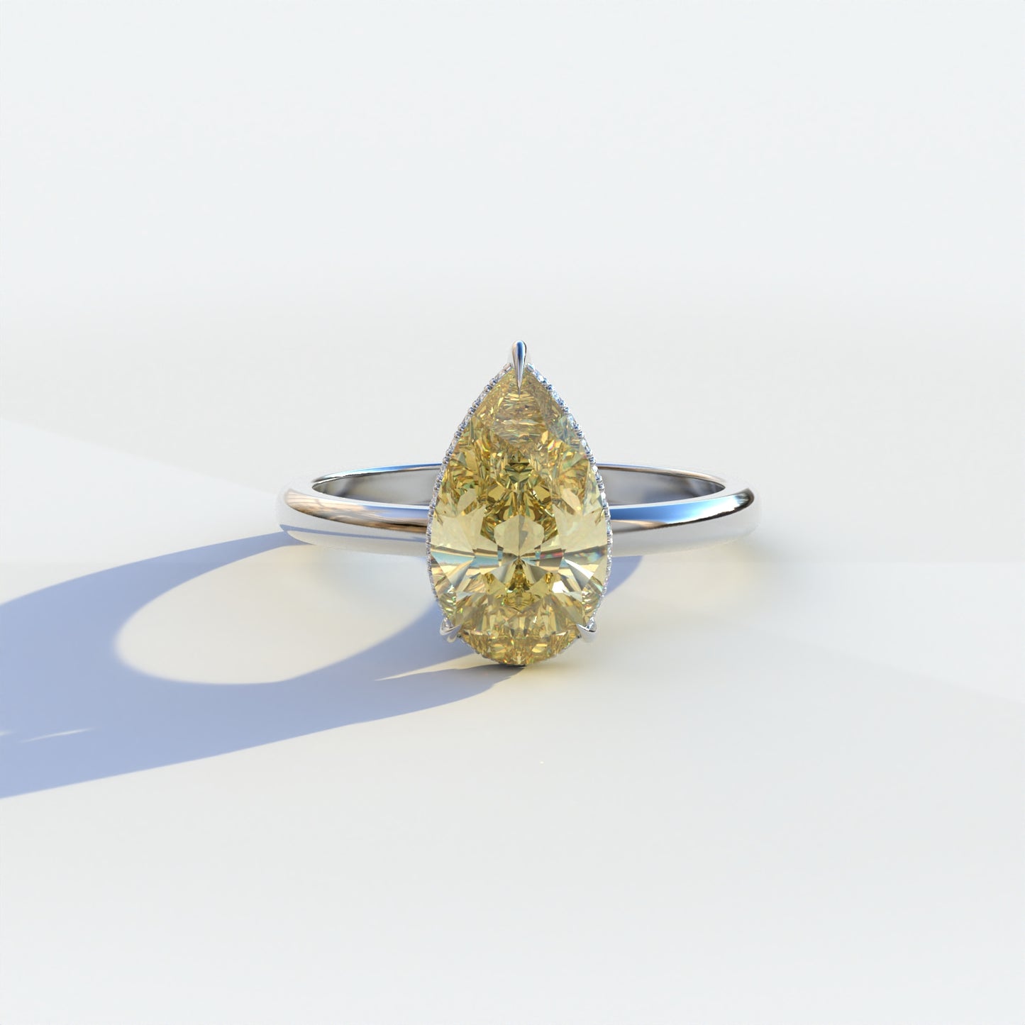 3.5 Carat Yellow Pear Cut Hidden Halo Lab Diamond Ring	