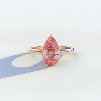 3.5 Carat Pink Pear Cut Hidden Halo Lab Grown Diamond Ring - Stupendo