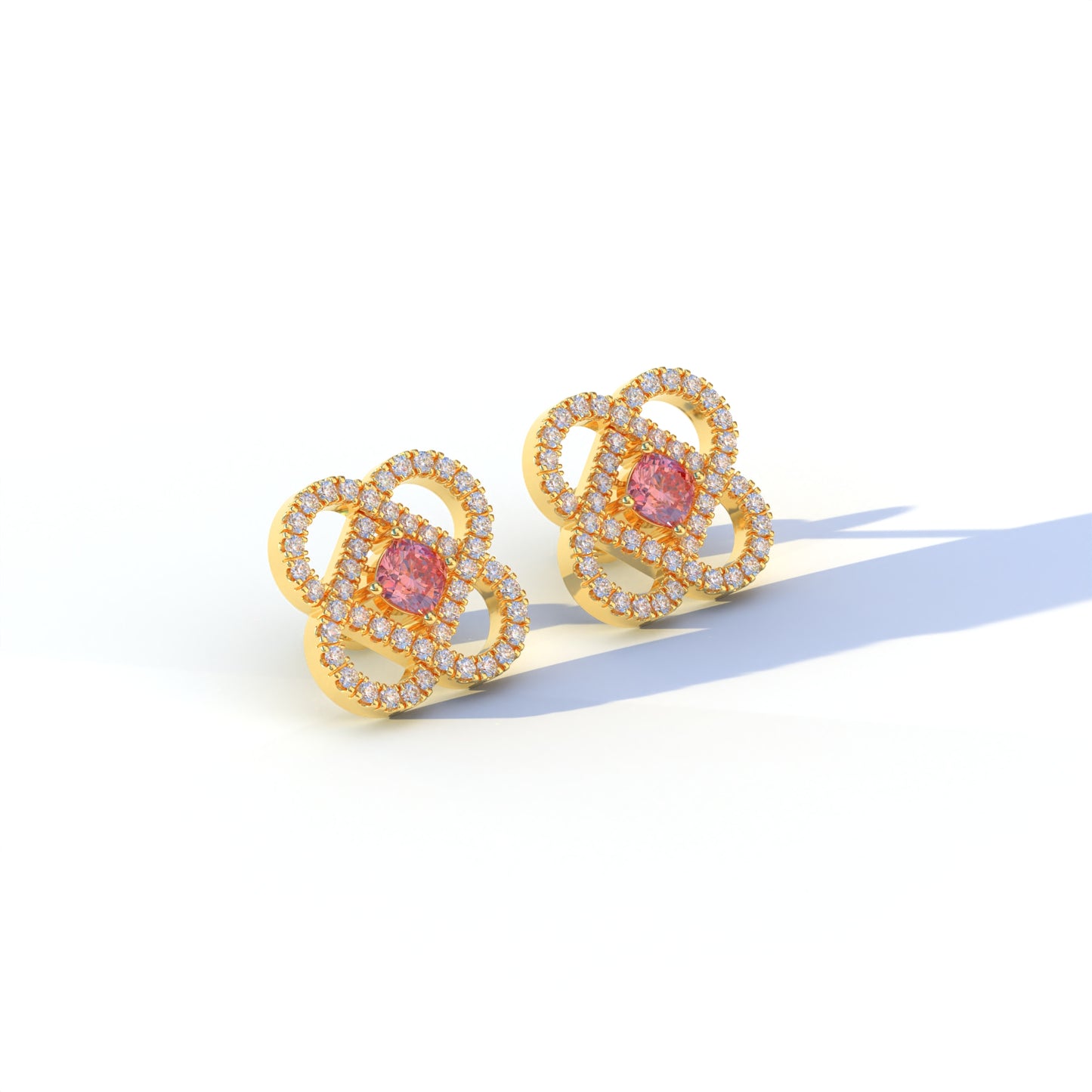 Pink Round Cut Lab Diamond Stud Earrings - Hanri Daussi