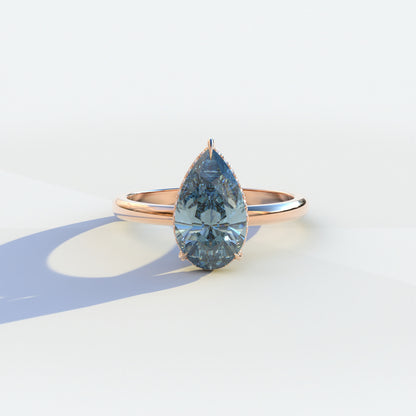 3.5 Carat Blue Pear Cut Hidden Halo Lab Grown Diamond Ring - Stupendo