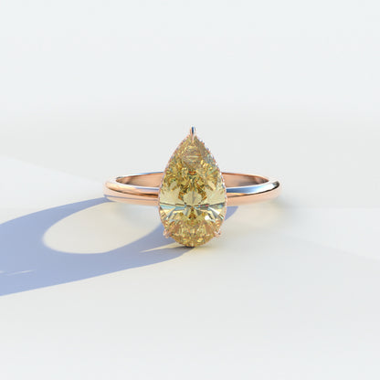 3.5 Carat Yellow Pear Cut Hidden Halo Lab Diamond Ring - Stupendo