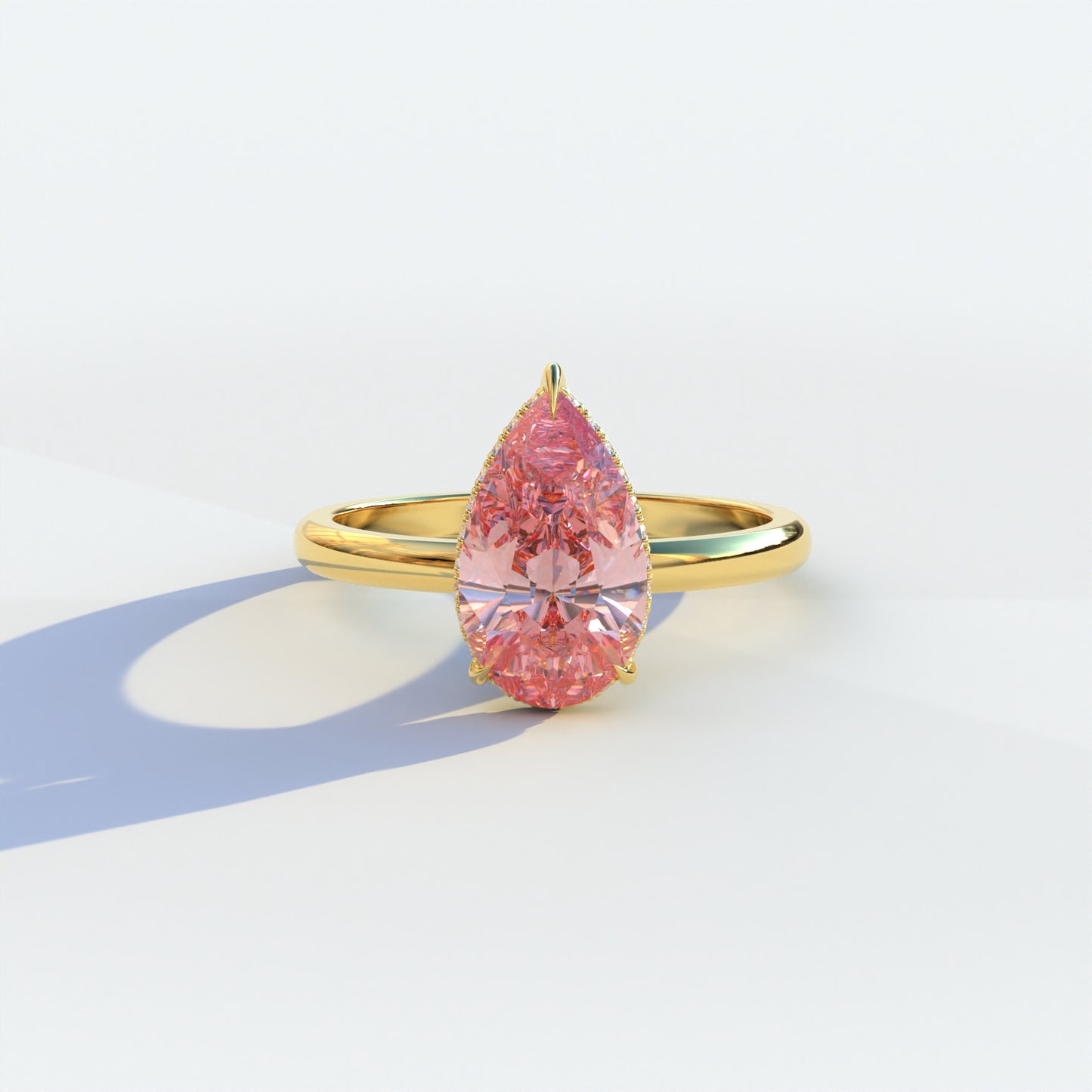 3.5 Carat Pink Pear Cut Hidden Halo Lab Grown Diamond Ring - Stupendo