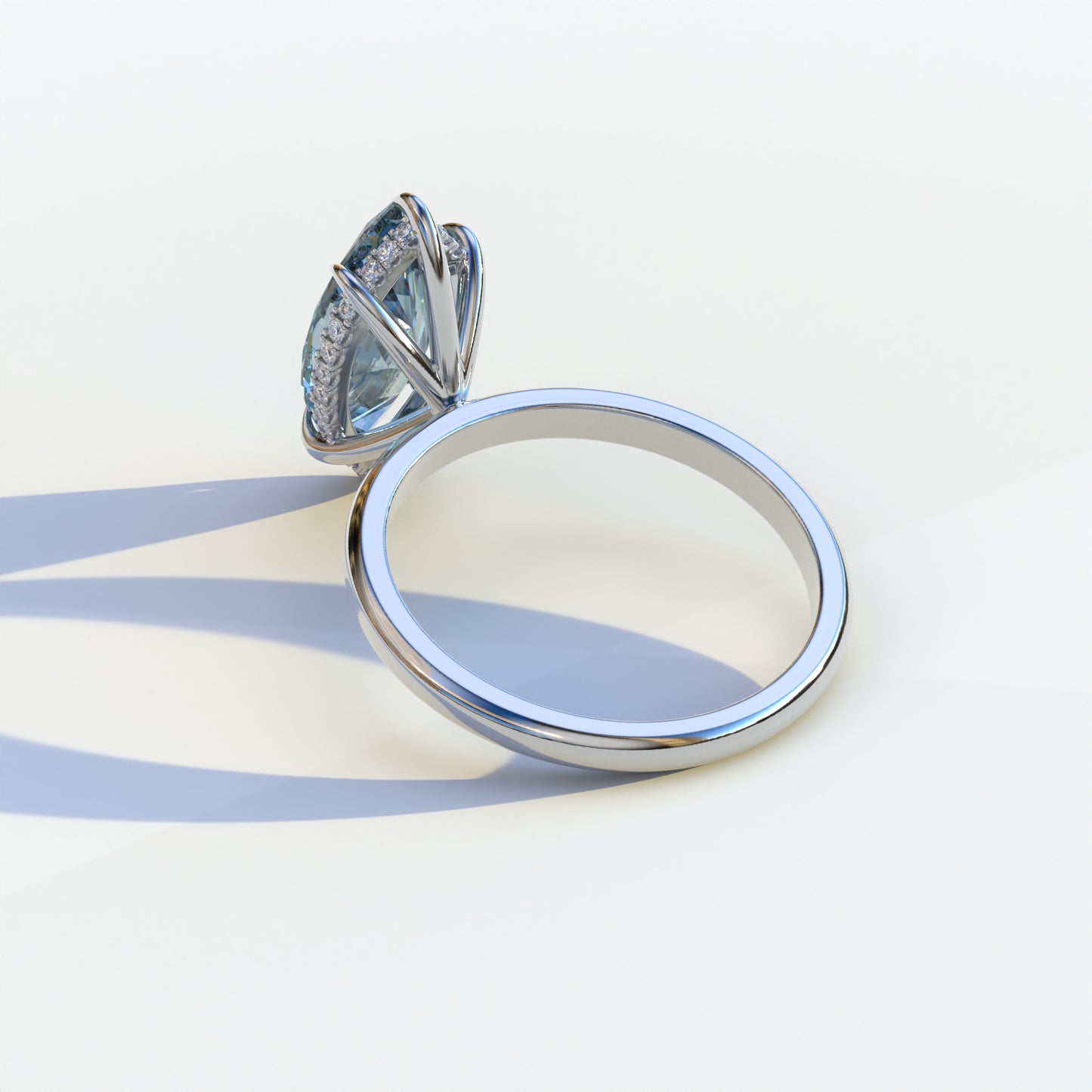 3.5 Carat Blue Marquise Cut Hidden Halo & Claw Setting Lab Grown Diamond Ring - Meraviglioso