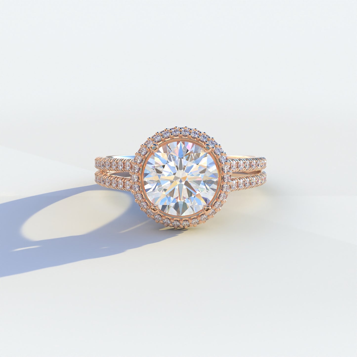 E VVS 1.5 Carat Round Cut Halo Pave Lab Diamond Ring - Élégance