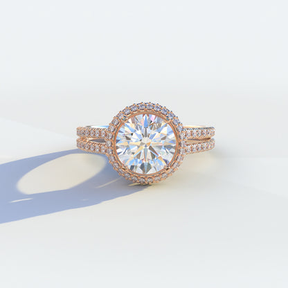 E VVS 1.5 Carat Round Cut Halo Pave Lab Diamond Ring - Élégance