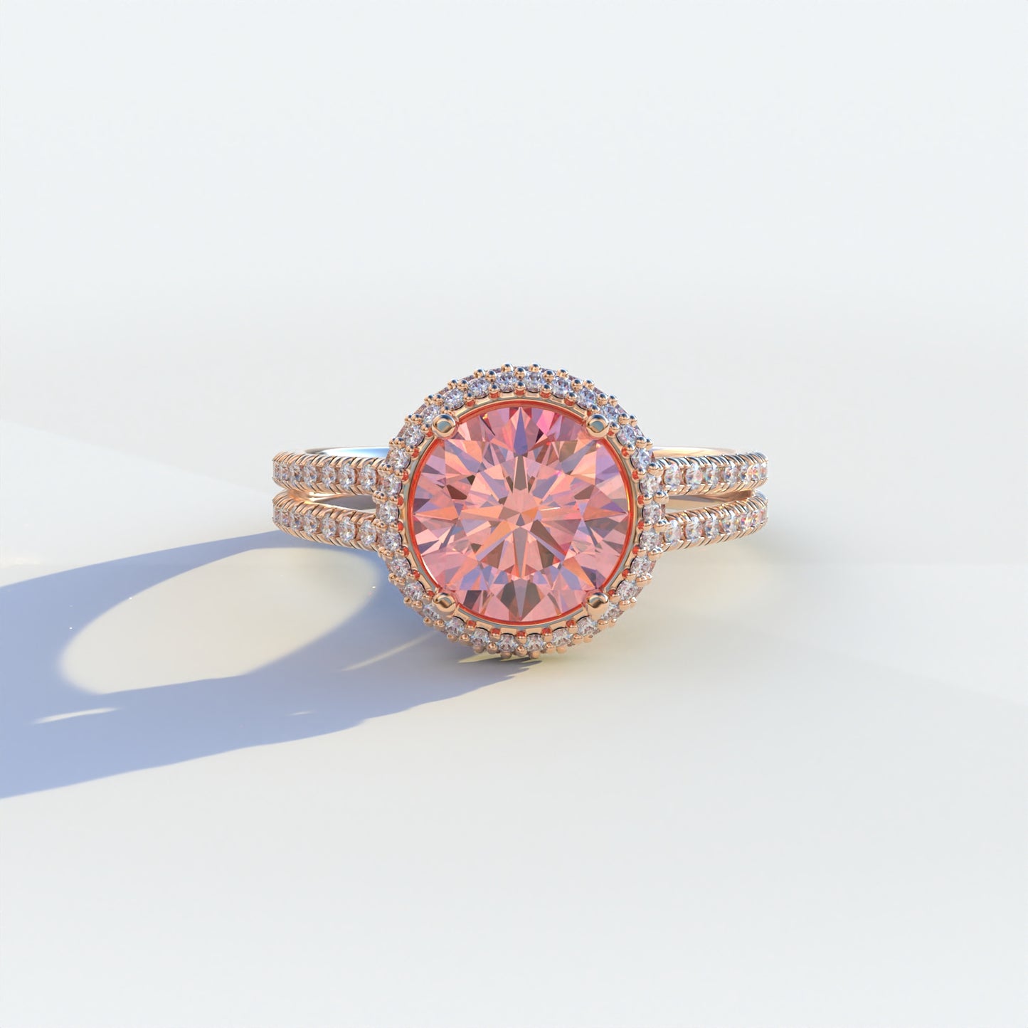 1.5 Carat Pink Round Cut Halo Pave Lab Diamond Ring - Élégance