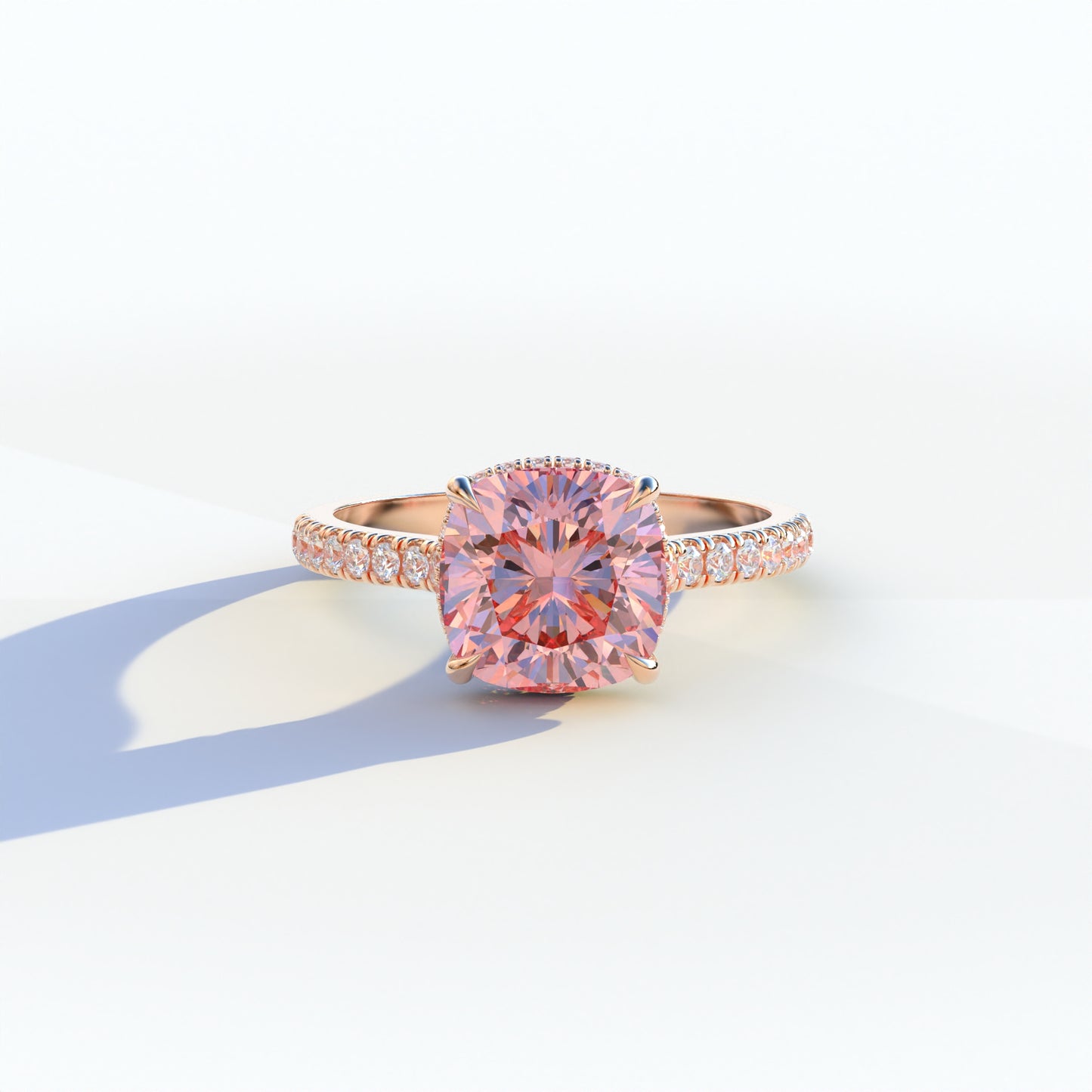 2 Carat Pink Cushion Cut Hidden Halo & Pave Lab Diamond Ring - Éblouissant