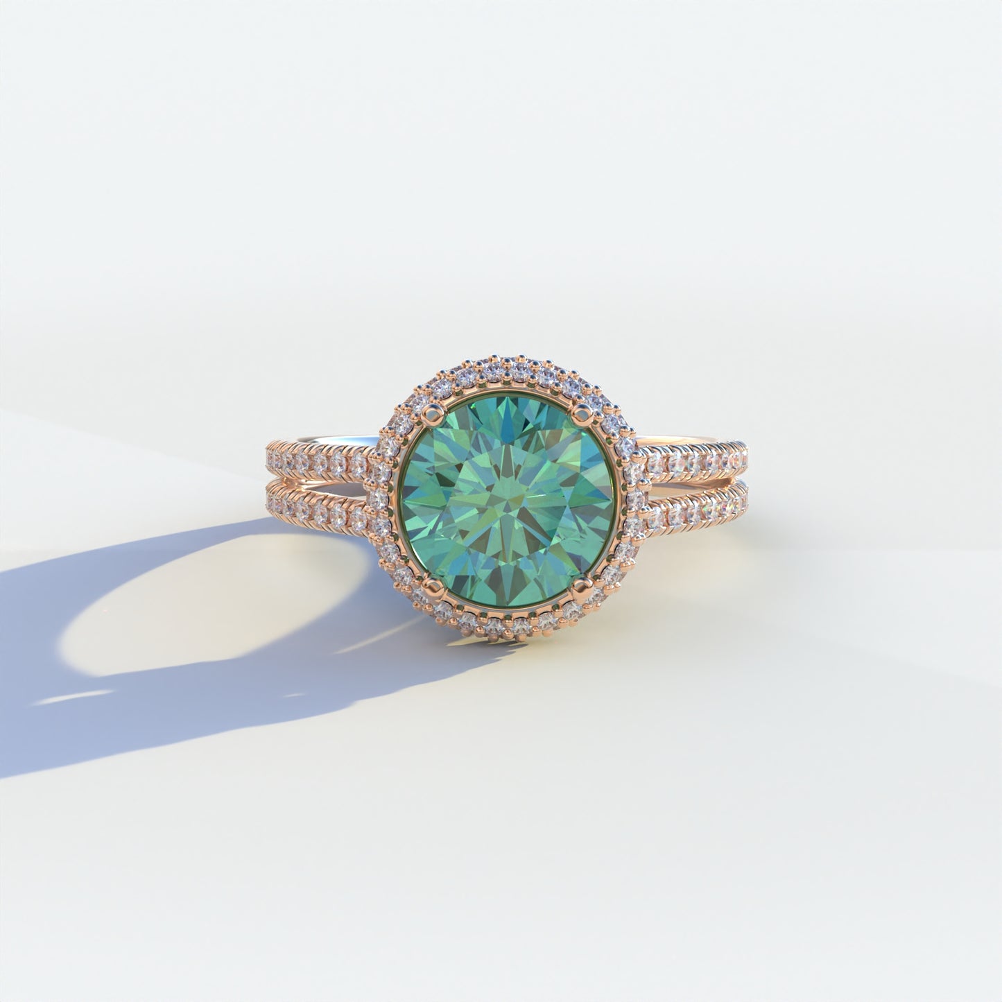 1.5 Carat Green Round Cut Halo Pave Lab Diamond Ring - Élégance