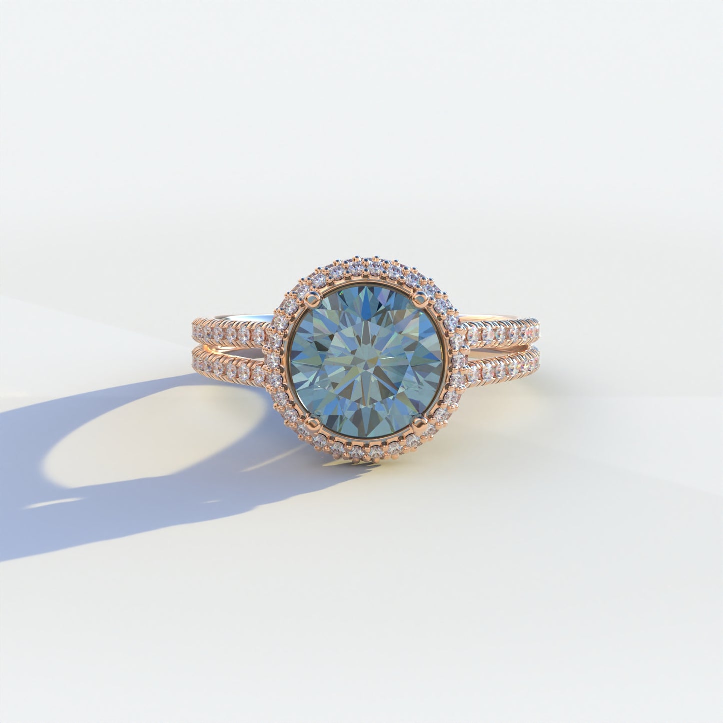 1.5 Carat Blue Round Cut Halo Pave Lab Diamond Ring - Élégance