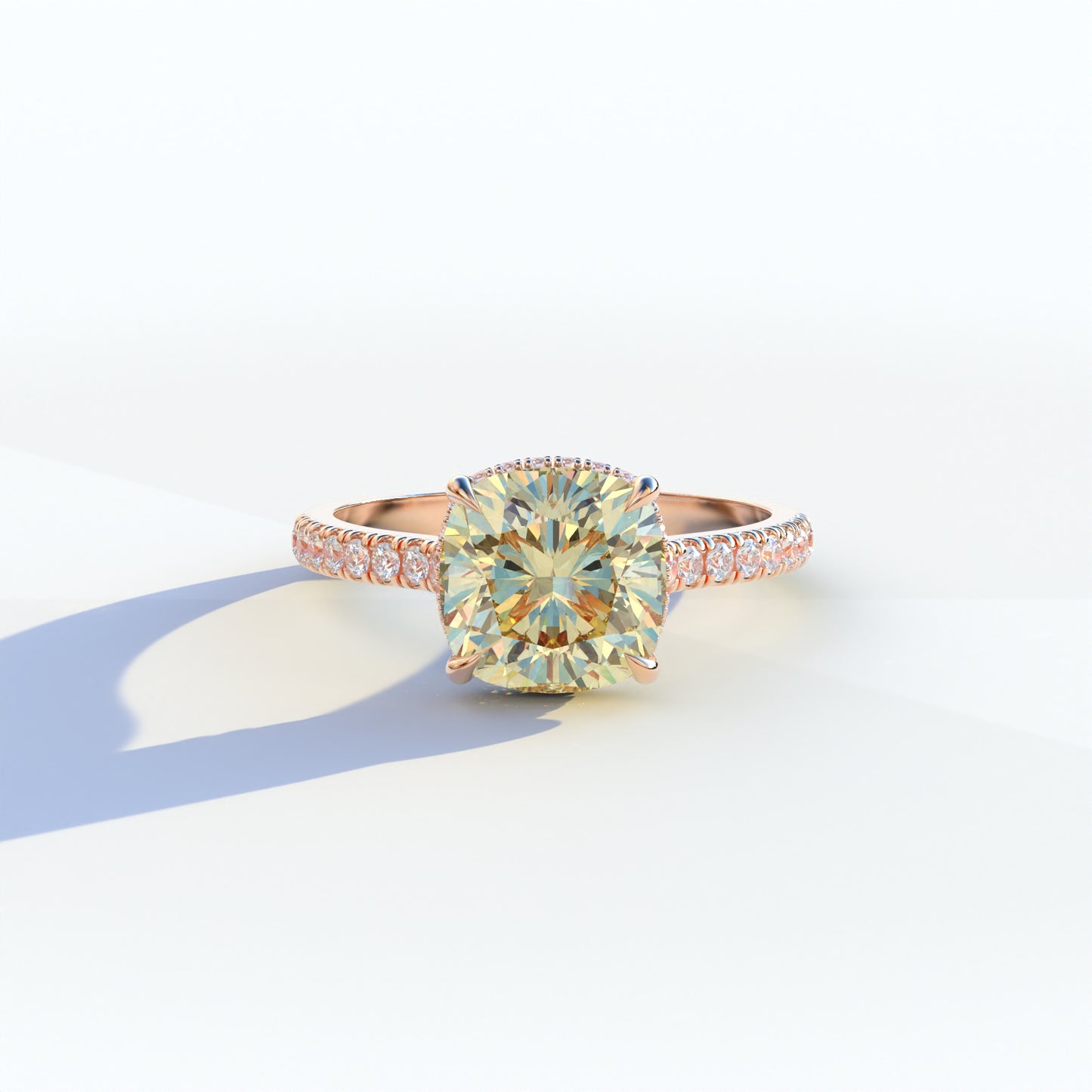 2 Carat Yellow Cushion Cut Hidden Halo & Pave Setting Lab Diamond Ring - Éblouissant