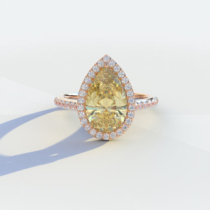 3 Carat Yellow Pear Cut Halo & Pave Setting Lab Grown Diamond Ring - Madona