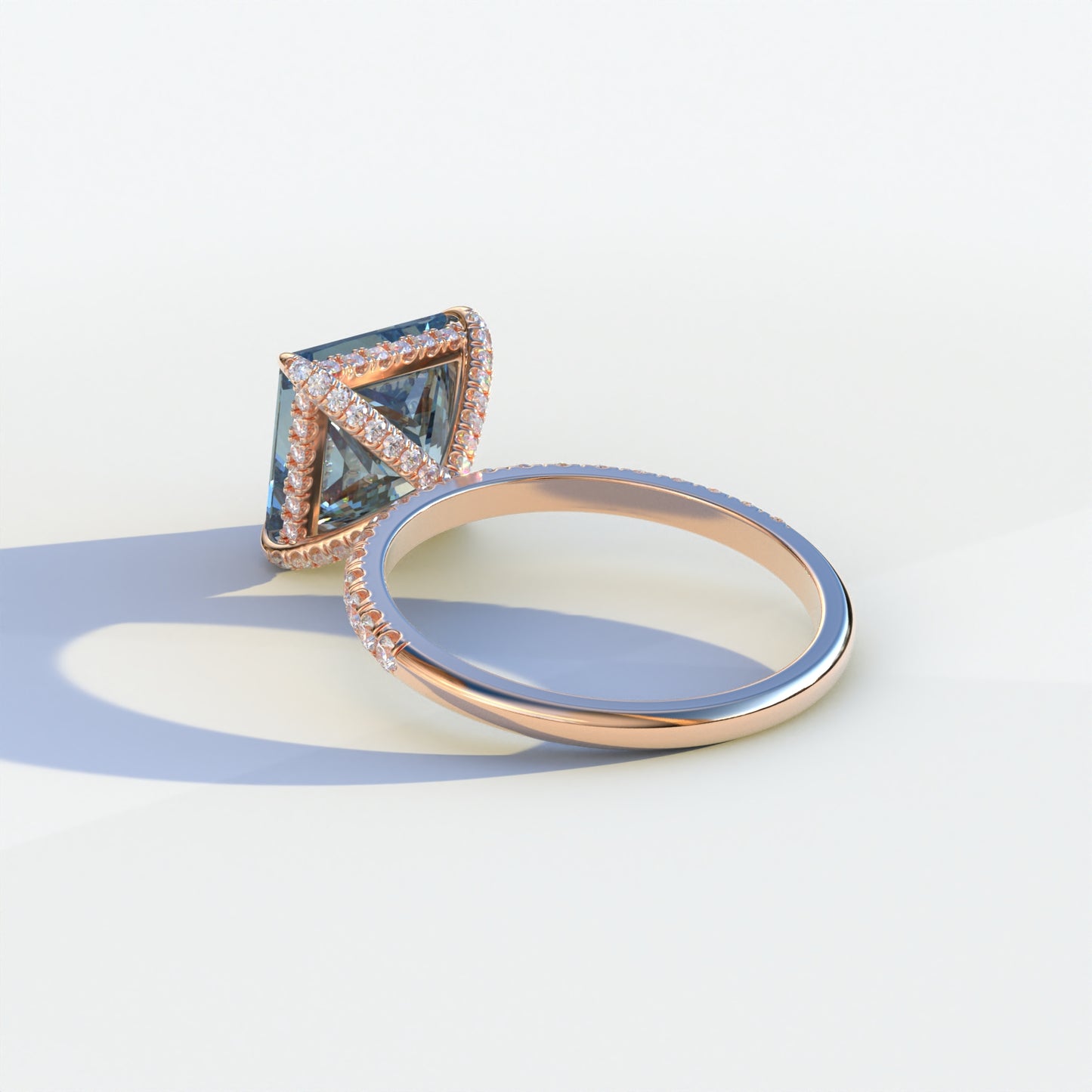 2 Carat Blue Princess Cut Hidden Halo & Pave Lab Diamond Ring - Constella