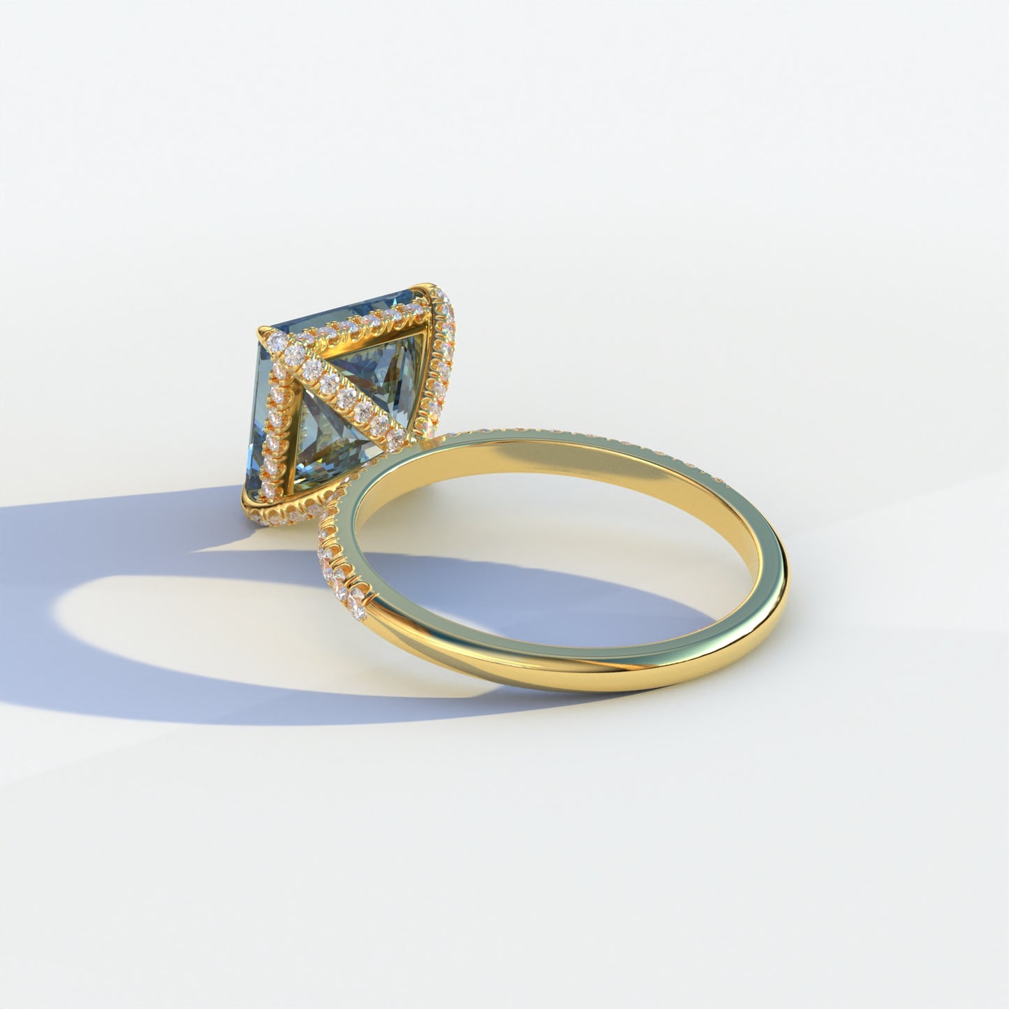 2 Carat Blue Princess Cut Hidden Halo & Pave Lab Diamond Ring - Constella