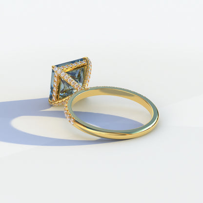 2 Carat Blue Princess Cut Hidden Halo & Pave Lab Diamond Ring - Constella