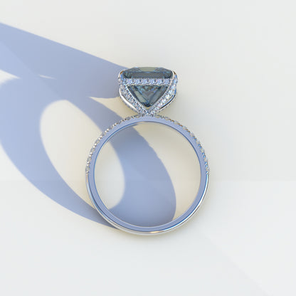 2 Carat Blue Princess Cut Hidden Halo & Pave Lab Diamond Ring - Constella