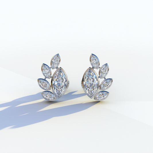 Marquise Cut Lab Diamond Stud Earrings | Stunning Bezel Setting - Gardenia Cluster