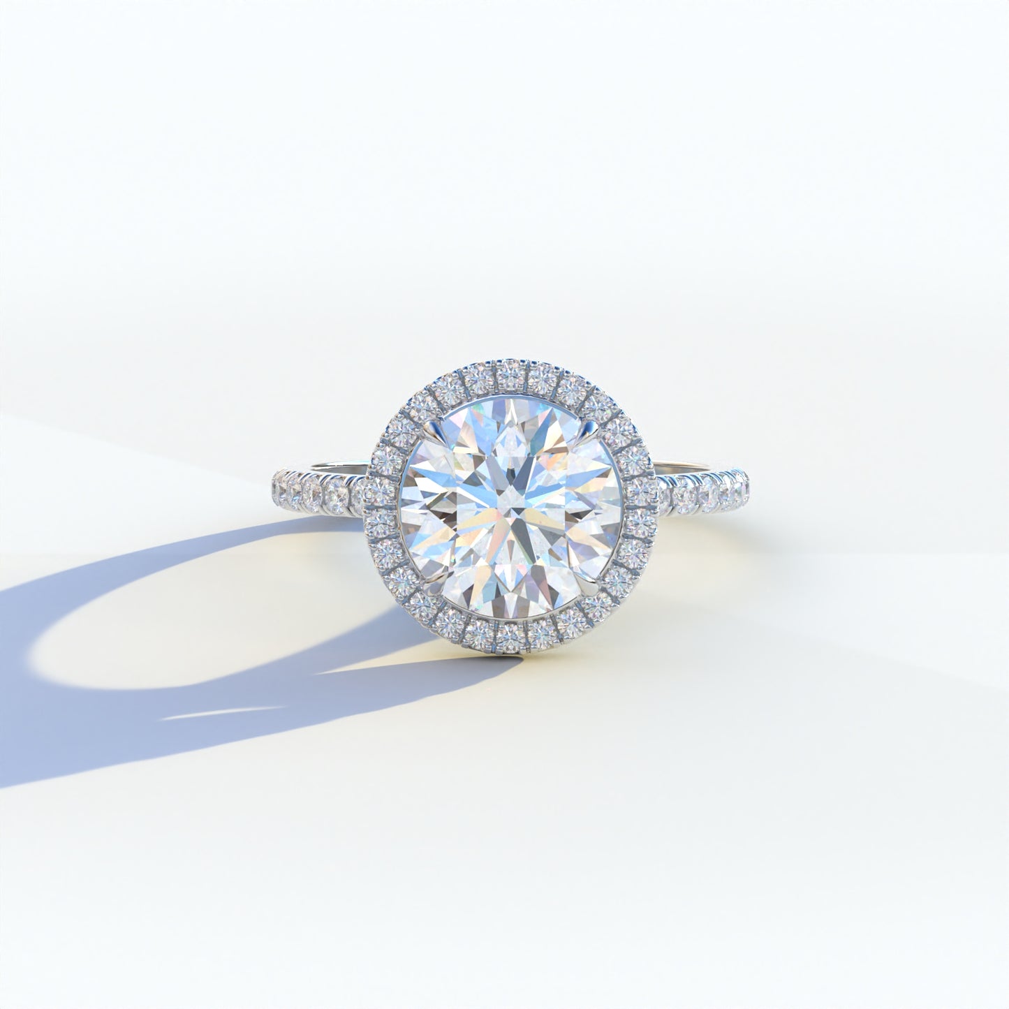 E VVS 2 Carat Round Cut Halo & Pave Lab Diamond Ring	