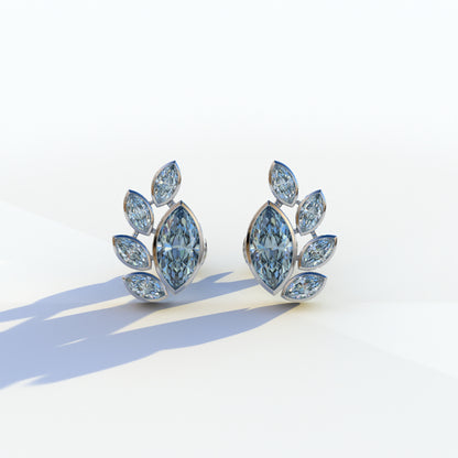 Blue Marquise Cut Lab Diamond Stud Earrings | Stunning Bezel Setting - Gardenia Cluster