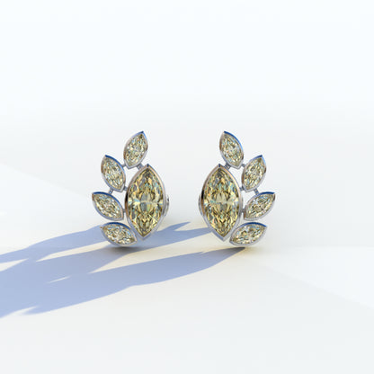 Yellow Marquise Cut Lab Diamond Stud Earrings | Stunning Bezel Setting - Gardenia Cluster