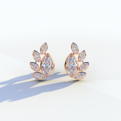 Marquise Cut Lab Diamond Stud Earrings | Stunning Bezel Setting - Gardenia Cluster