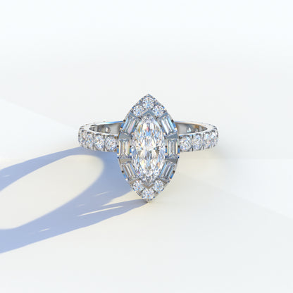 1 Carat E-VVS Marquise Halo Pave Lab Grown Diamond Ring - Luxe