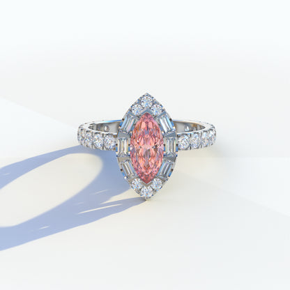 1 Carat Pink Marquise Halo Pave Lab Grown Diamond Ring - Luxe