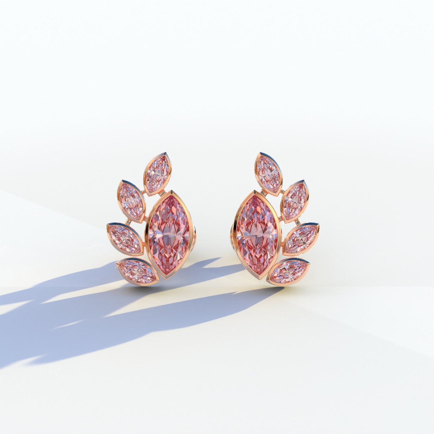 Pink Marquise Cut Lab Diamond Stud Earrings | Stunning Bezel Setting - Gardenia Cluster