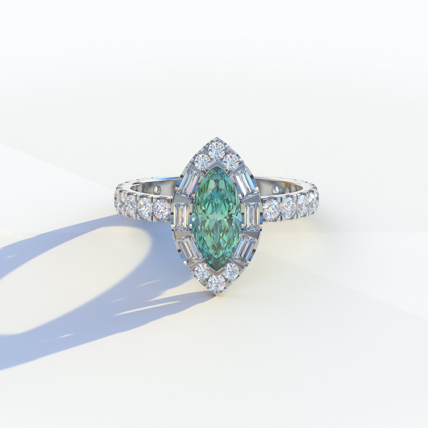 1 Carat Green Marquise Halo Pave Lab Grown Diamond Ring - Luxe