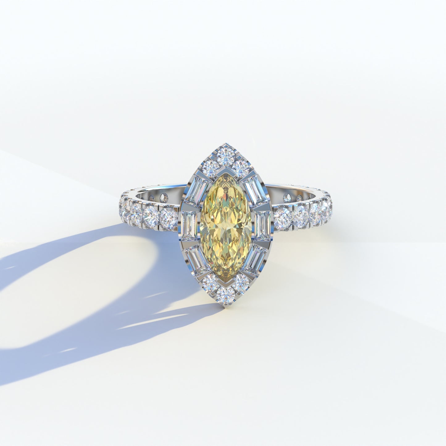 1 Carat Yellow Marquise Halo Pave Lab Grown Diamond Ring - Luxe