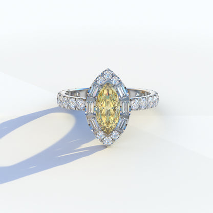 1 Carat Yellow Marquise Halo Pave Lab Grown Diamond Ring - Luxe