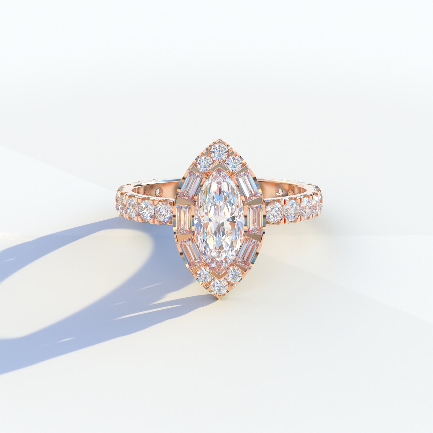 1 Carat E-VVS Marquise Halo Pave Lab Grown Diamond Ring - Luxe